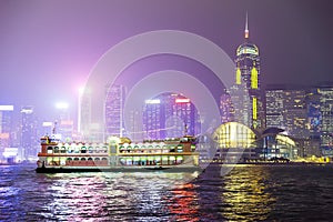 Pleasure boat on the night of Hong Kong.