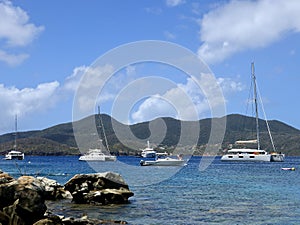 Pleasure Boats Anchored in Caribbean Tropical Paradise
