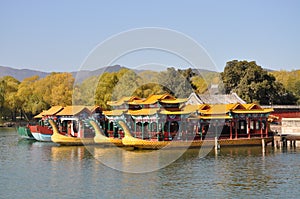 Pleasure boats with dragon heads in the Summer Palace