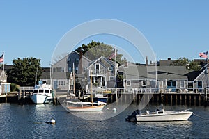 Pleasure boats moored in Nantucket Harbor