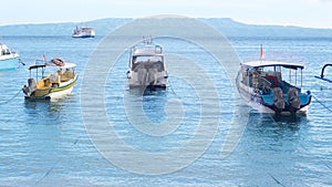 Pleasure boats moored off a beach