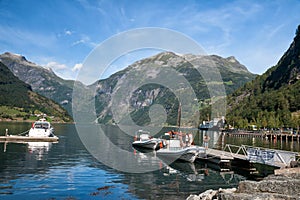 Pleasure boats mooring in the Geirangerfjord