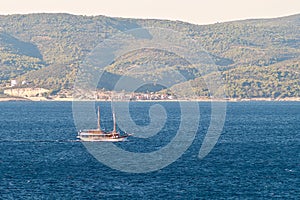 Pleasure craft boat in Adriatic sea Croatia, on excursion tour