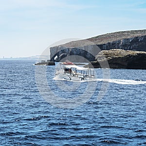 Pleasure craft at the island Comino