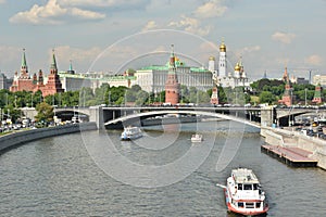 Pleasure craft near the Moscow Kremlin.