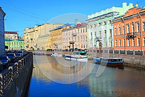 A pleasure pier for water transportation on a canal in St. Petersburg