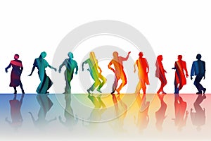 Pleasure shadow joy colourful design fun childhood white disco people background young group silhouettes dancing