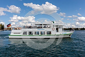 Pleasure ship in the bay of the city of Konstanz on Lake Constance