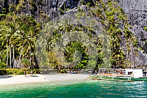 A pleasure ship sailed on wild beautiful beach