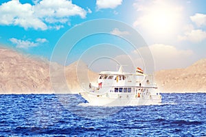 pleasure yacht anchored off the coast of the Egypt. Hot sunny day