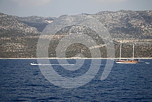 Pleasure yachts near the Mediterranean shore of Turkey