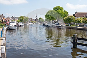 Pleasure yachts and sailboats in the port of Lemmer.