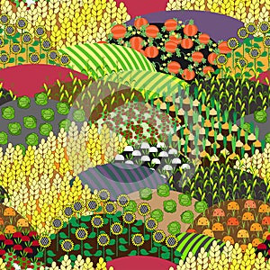Plenteous Fields Seamless Pattern. Harvest background.