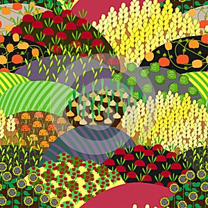 Plenteous Fields Seamless Pattern. Harvest background.