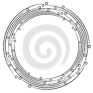 Plexus, wire-frame radial circles with nodes. Geometric spiral for technology, block chain, circuit like themes. Cycle rings