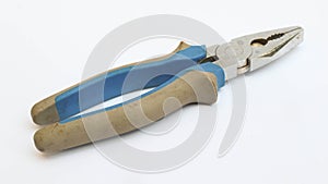 Pliers in blue and grey colored on a white background