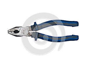 Pliers with blue handles on a white background