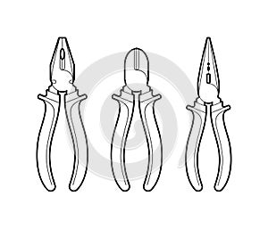 Pliers - coloring book for children. repair tool kit - flat illustration on white background. multifunctional pliers