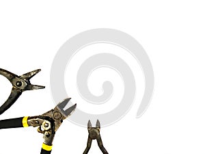 Pliers and cutters on a white background