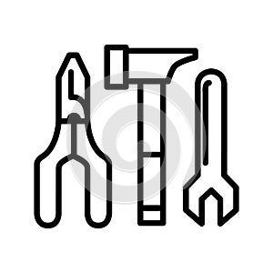 Pliers Hammer Wrench Icon Black And White Illustration