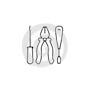 Pliers icon. screwdriver with pliers line icon
