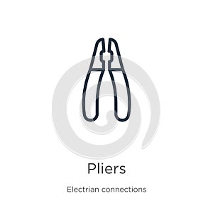Pliers icon. Thin linear pliers outline icon isolated on white background from electrian connections collection. Line vector sign