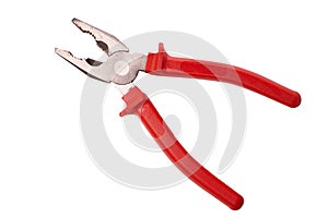 Pliers with red handle isolated on white background