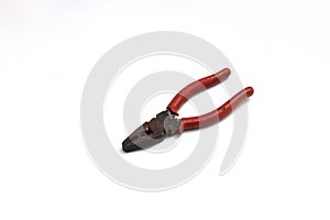 Pliers with red handle isolated on white background