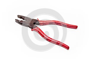 Pliers with red handles isolated on a white background