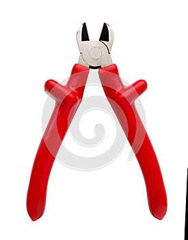 Pliers tool on a white. Cutting pliers or Nippers, Side