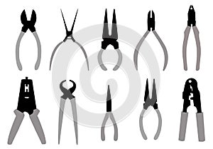 Pliers Tools silhouette set -vector