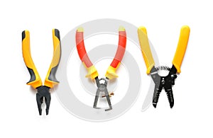 Pliers and wire strippers on white background photo