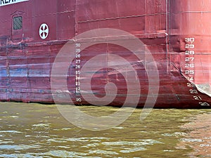 Plimsoll Line Markers On Freighter Hull