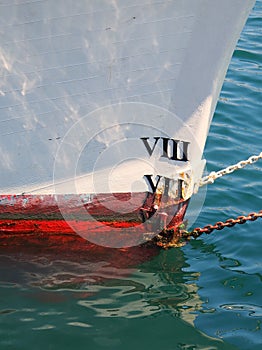 Plimsoll Markers on Bow of White Boat