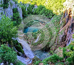 â€œPlitviceâ€ Lake with waterfall in HDR Croatia Europe National Park