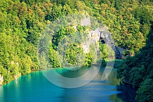 Plitvice Lakes National park, beautiful landscape with waterfalls, lakes and forest, Croatia