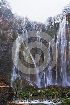 Plitvice Lakes National Park in Croatia. The large waterfall photo