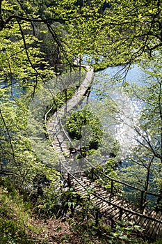 Plitvice Lakes National Park, Croatia. Wood path / bridge over the lakes