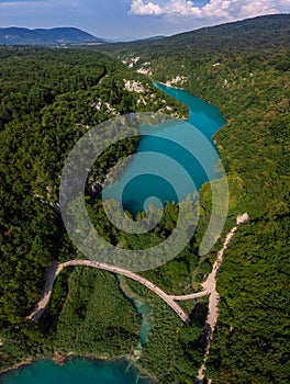 Plitvice Lakes National Park is one of the oldest and largest national parks in Croatia. Panoramic view. Travelling around Europe