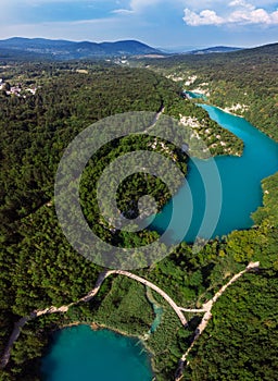 Plitvice Lakes National Park is one of the oldest and largest national parks in Croatia. Panoramic view. Travelling around Europe