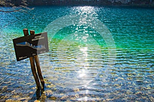 Plitvice Lakes National Park with the sign of lake Kaluderovac