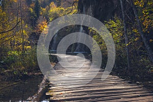 Plitvice lakes Plitvicka jezera national park, Croatia. Amazing autumn sunny landscape