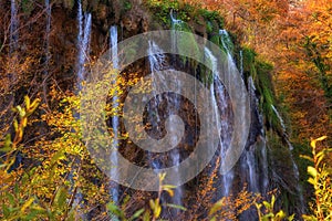 Plitvice lakes Plitvicka jezera national park, Croatia. Amazing autumn sunny landscape