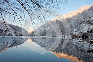 Plitvice lakes in winter photo