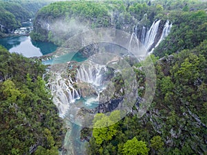 Plitvice national park with lakes and picturesque waterfalls