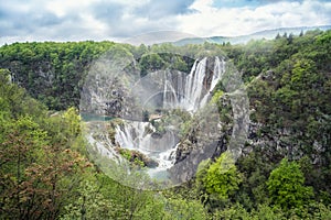 Plitvice national park with lakes and picturesque waterfalls