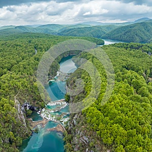 Plitvice national park with lakes and picturesque waterfalls