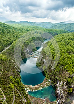 Plitvice national park with lakes and picturesque waterfalls