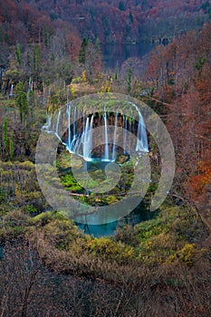 Plitvice Waterfall in autumn.