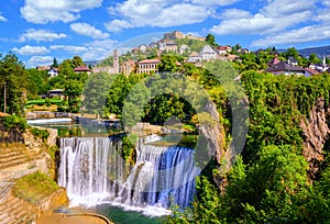 Pliva waterfall in Jajce town, Bosnia photo
